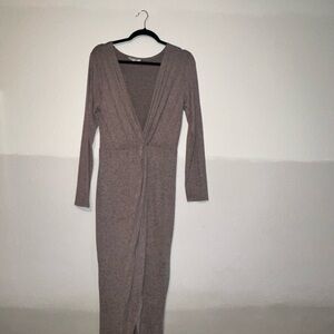 Soft Mauve Long Sleeve Wrap-Style Maxi Dres